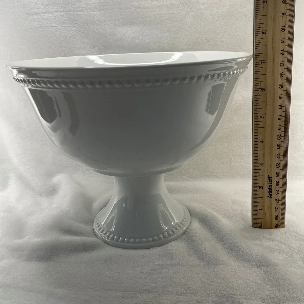 Threshold White Porcelain Pedestal Bowl Beaded Rim Footed Serving Centerpiece